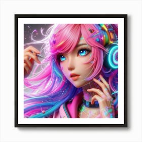 Anime Girl With Headphones Art Print