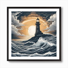 Lighthouse In The Sea Art Print