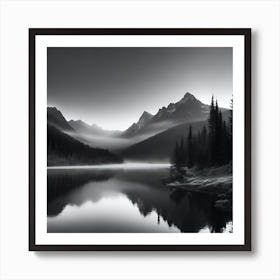 Black And White Mountain Lake 7 Art Print