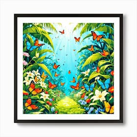 Butterflies In The Jungle, A Butterfly Garden With Various Species art print Art Print