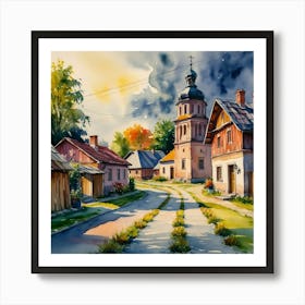 Watercolor Of A Village Art Print