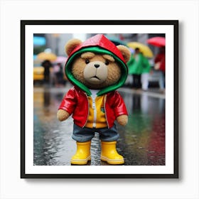 Teddy Bear In Raincoat Art Print