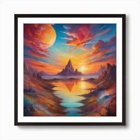 Sunset Over Water Paintings Art Print 1 Art Print