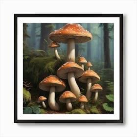 Mushrooms In The Forest Art Print 3 Art Print