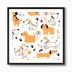 Dog Pattern Seamless Pattern Of Cute Dog Puppy Cartoon Funny And Happy Art Print