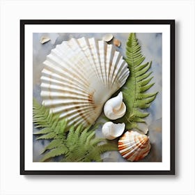 Ancient sea shell and fern 8 Art Print