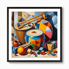 Percussion Instruments Cubism Style Art Print