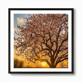 Cherry Blossom Tree At Sunset Art Print