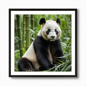 A Panda Sits Contently Eating Bamboo Amidst A Lush Green Forest, Its Black And White Fur Contrasting Beautifully With Nature 1 Art Print