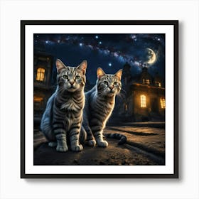 Two Cats At Night Art Print