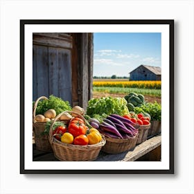 Assorted Vegetables In Peak Season Diverse Lush Greens Ripe Red Tomatoes Plump Purple Eggplants (2) Art Print