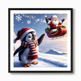 Santa Claus Flying Penguin Art Print