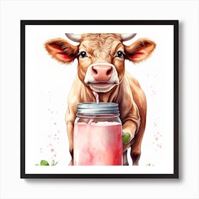 Cow Drinking Milk Art Print