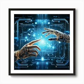 Abstract Concept Art Depicting A Fusion Of Humanity And Artificial Intelligence Where A Human Finge (5) Art Print