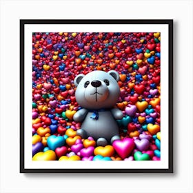 Bear in a pool of hearts Art Print