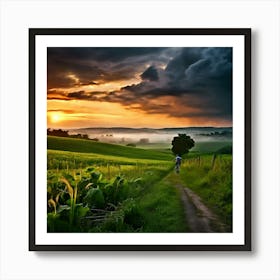 Country Rural Nature Grass Sunset Still Life Storm Fog Agriculture Forest Summer Crop Me (1) Art Print