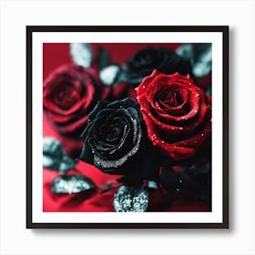 Black and red roses Art Print