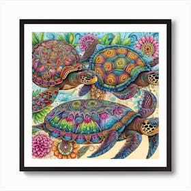 Turtles, Mandala Art 1 Art Print