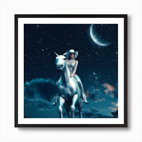 AI Digital Art | Church Girl - Riding Horse Under the Moonlight | Wilfredo x DALL-E Art Print