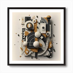 Bauhaus style rectangles and circles in black and white 8 Art Print