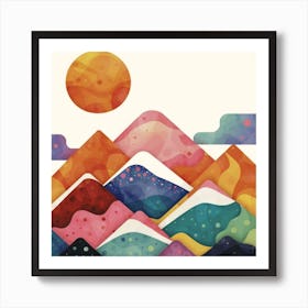 Mountains And Sun geometric mountains Art Print