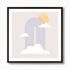 Rainbow And Clouds Square Art Print