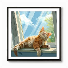 Cat Sitting On Window Sill enjoying the sun Art Print