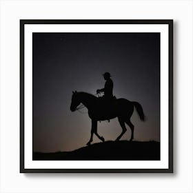 Silhouette Of A Cowboy Riding A Horse Art Print