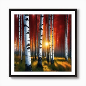 Birch Trees At Sunset 4 Art Print