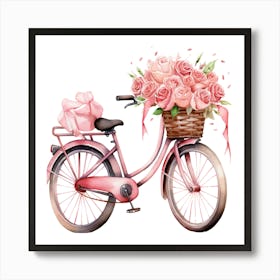 Pink Bicycle With Roses Art Print