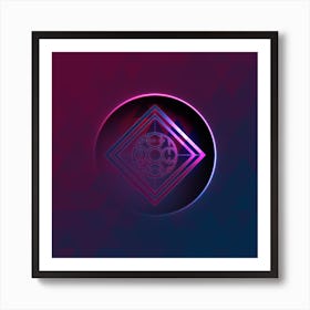 Geometric Neon Glyph on Jewel Tone Triangle Pattern 142 Art Print