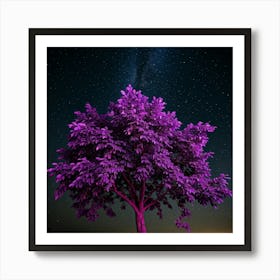 Purple Tree In The Night Sky Art Print