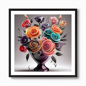 Colorful Roses In A Vase 2 Art Print