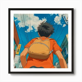 Anime Boy With Backpack Art Print