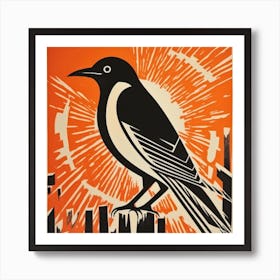 Retro Bird Lithograph Magpie 3 Art Print