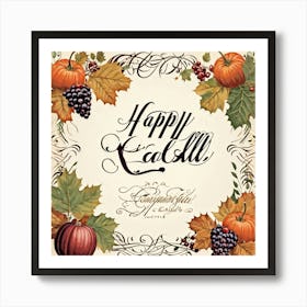 Calligraphic Lettering Of Happy Fall Season In Vintage Typography That Nutures A Decorative And F (2) Art Print