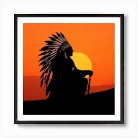 Silhouette Of Native American Chief Art Print