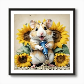 Hamster With Sunflowers 1 Art Print