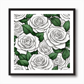 White Roses Seamless Pattern 1 Art Print