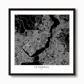 Istanbul Black And White Map Square Art Print