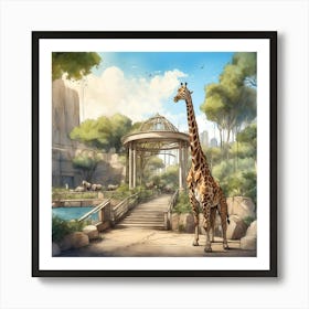 Giraffe At The Zoo Art Print