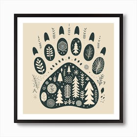 Scandinavian style, Bears footprint with forest 3 Art Print