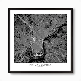 Philadelphia Black And White Map Square Art Print