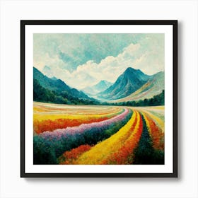 Landscape View Of Colorful Meadows And Mountains(2) Art Print