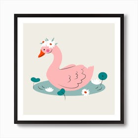 Swan swimming in the lake with reeds 3 Art Print