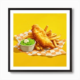 Fish & Chips Yellow Checkerboard 2 Art Print