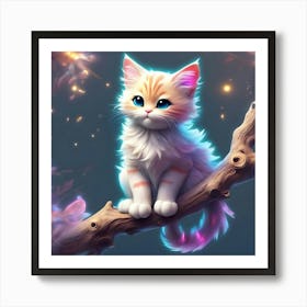 Cute Kitten Sitting On A Branch 2 Art Print