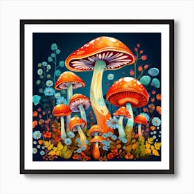 Mushrooms In The Forest 100 Art Print