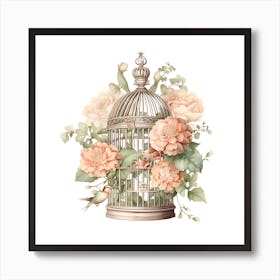 Birdcage With Roses Art Print