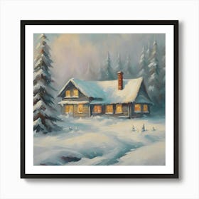 Winter Cabin In The Woods Art Print